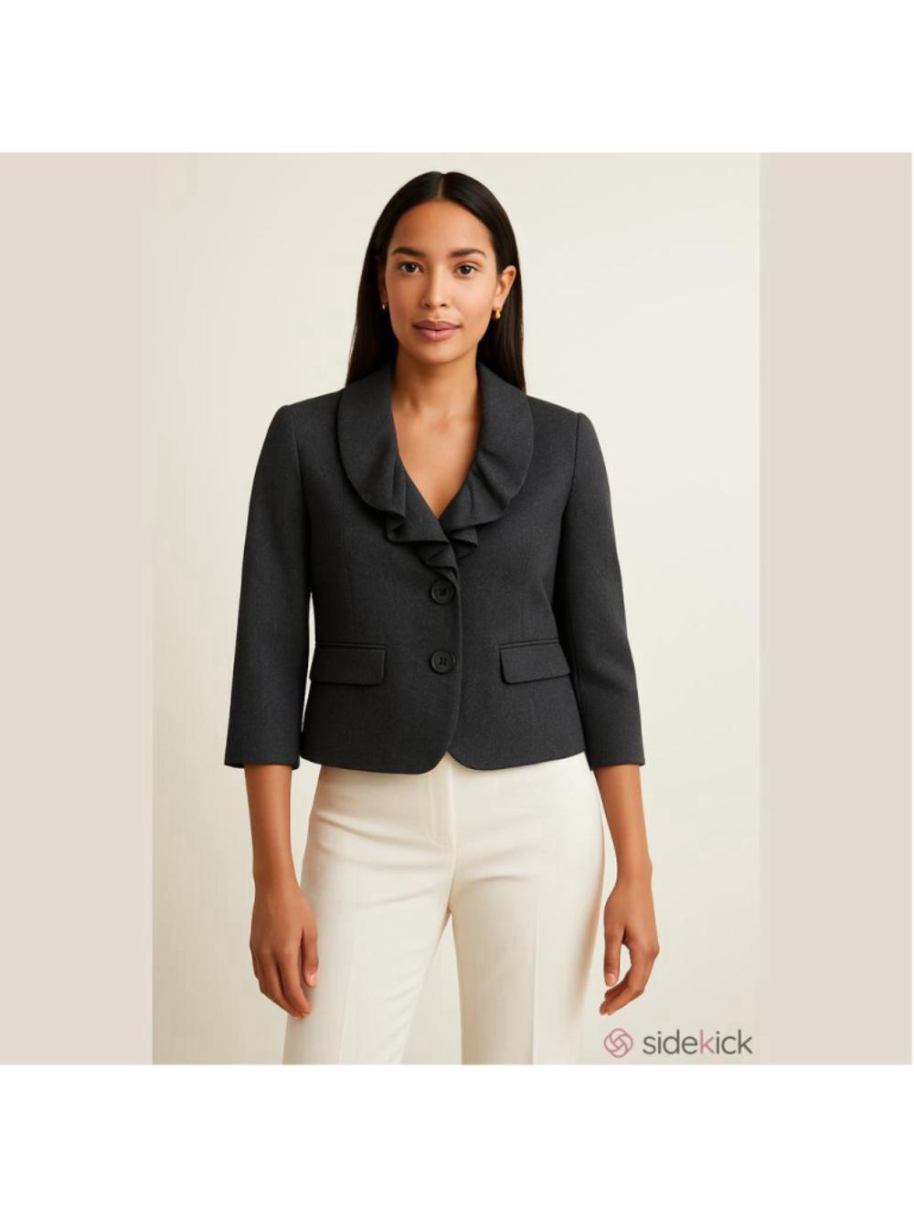 Ann Taylor LOFT Charcoal Cropped Ruffle Collar Blazer Jacket Y2K Corporate 10P